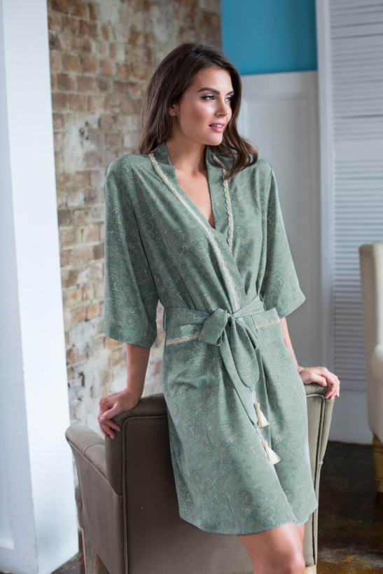 Халат женский из крепа Mia-Mia "Olivia" 17423 оливковый