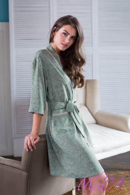 Халат женский из крепа Mia-Mia "Olivia" 17423 оливковый