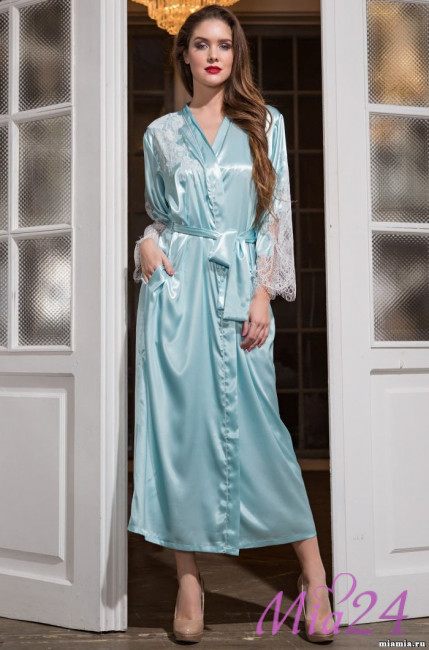 Халат длинный шелковый Mia-Amore "Chantal" 3199 мятный Халат длинный шелковый Mia-Amore "Chantal" 3199 мятный
