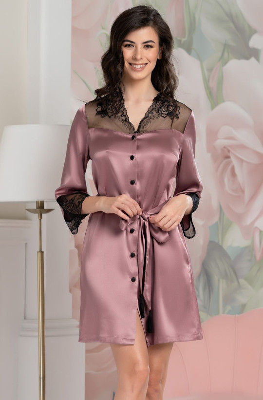 Халат шелковый на пуговицах Mia-Amore "Olivia" 3647 античная роза