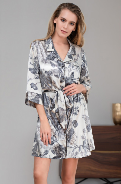 Халат шелковый на пуговицах Mia Amore "Letual" 3437 молочный