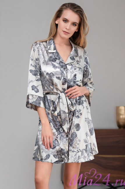 Халат шелковый на пуговицах Mia Amore "Letual" 3437 молочный