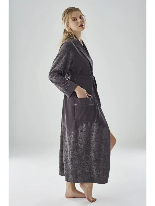 Халат велюровый длинный женский Nusa 8720 антрацит