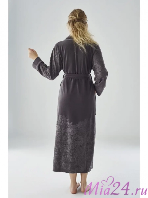 Халат велюровый длинный женский Nusa 8720 антрацит
