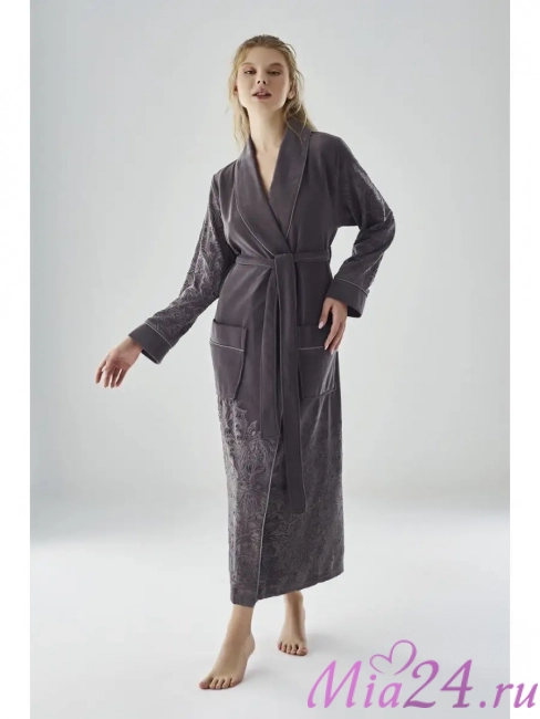 Халат велюровый длинный женский Nusa 8720 антрацит