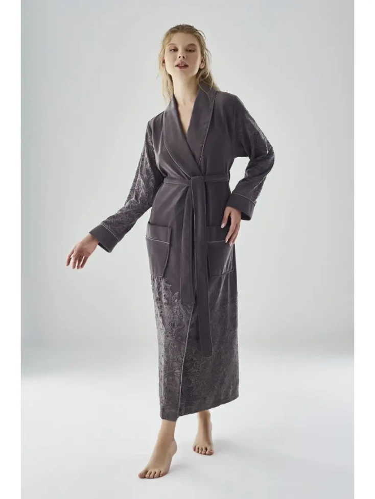 Халат велюровый длинный женский Nusa 8720 антрацит