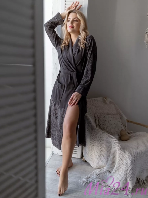 Халат велюровый длинный женский Nusa 8720 антрацит