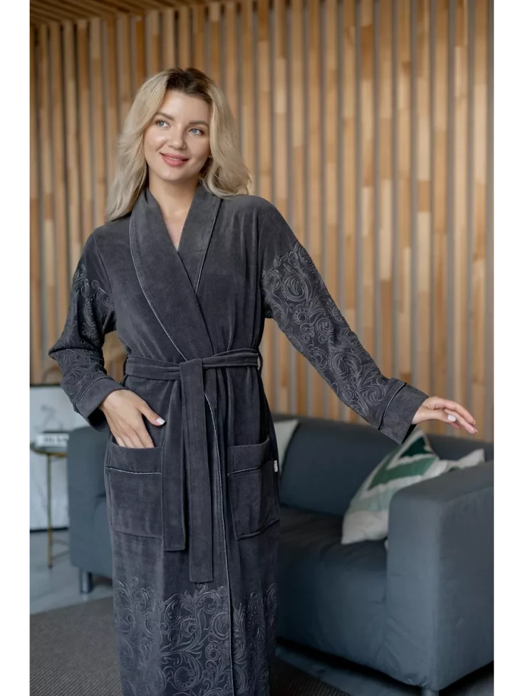 Халат велюровый длинный женский Nusa 8720 антрацит
