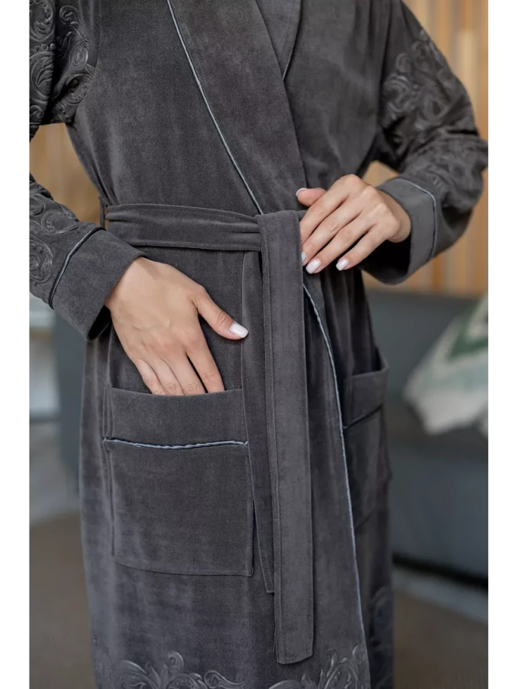 Халат велюровый длинный женский Nusa 8720 антрацит