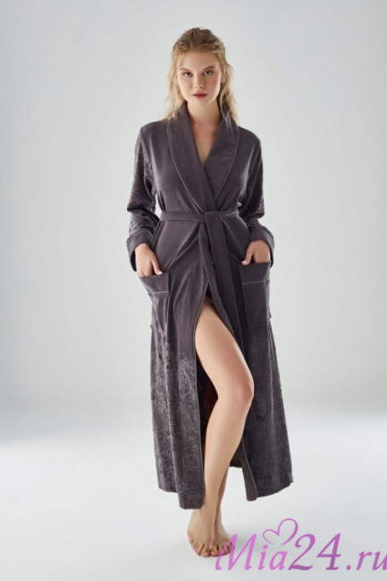 Халат велюровый длинный женский Nusa 8720 антрацит